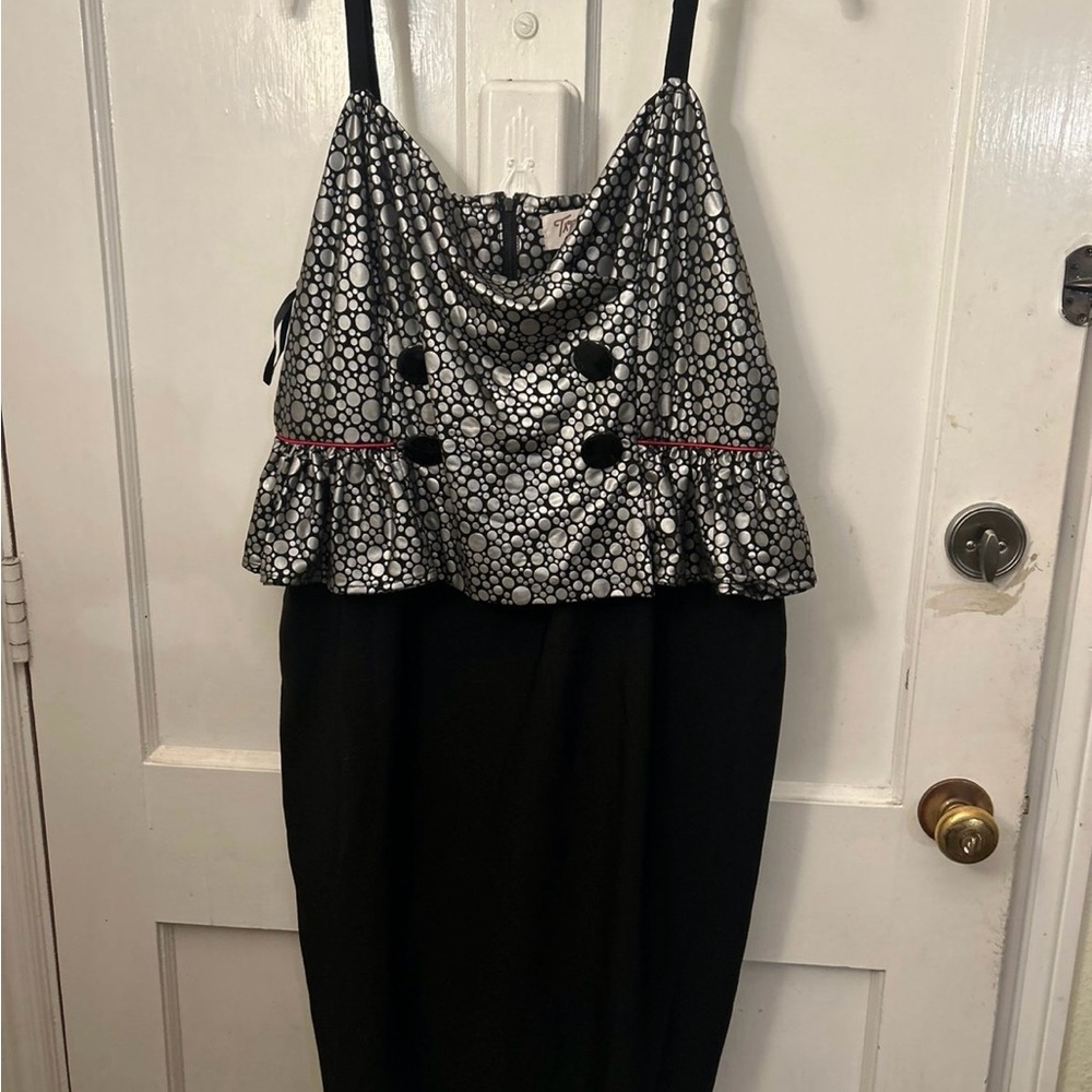 Tatyana Black Dress with Silver Polka Dot Overlay